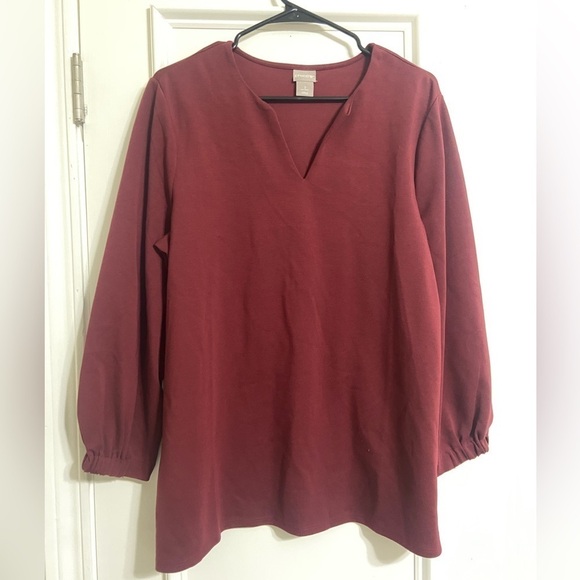 Chico's women's size 2/Large v neck burgundy top with balloon sleeves like new - Picture 1 of 5